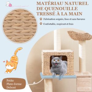 Torre para gatos de 122 cm em fibra de junco com postes de sisal para arranhar e poleiro - Bege