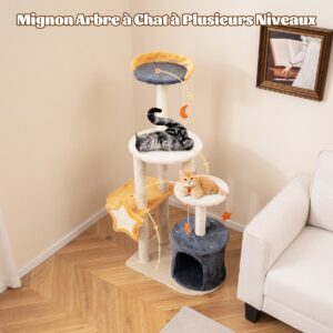 Árvore para gatos de 128 cm com vários níveis, fofa e ideal para gatos de interior.