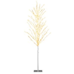 Árvore de Natal artificial de bétula pré-iluminada de 186 cm com 168 luzes LED brancas quentes e estacas de metal para decoração de festas de Natal.