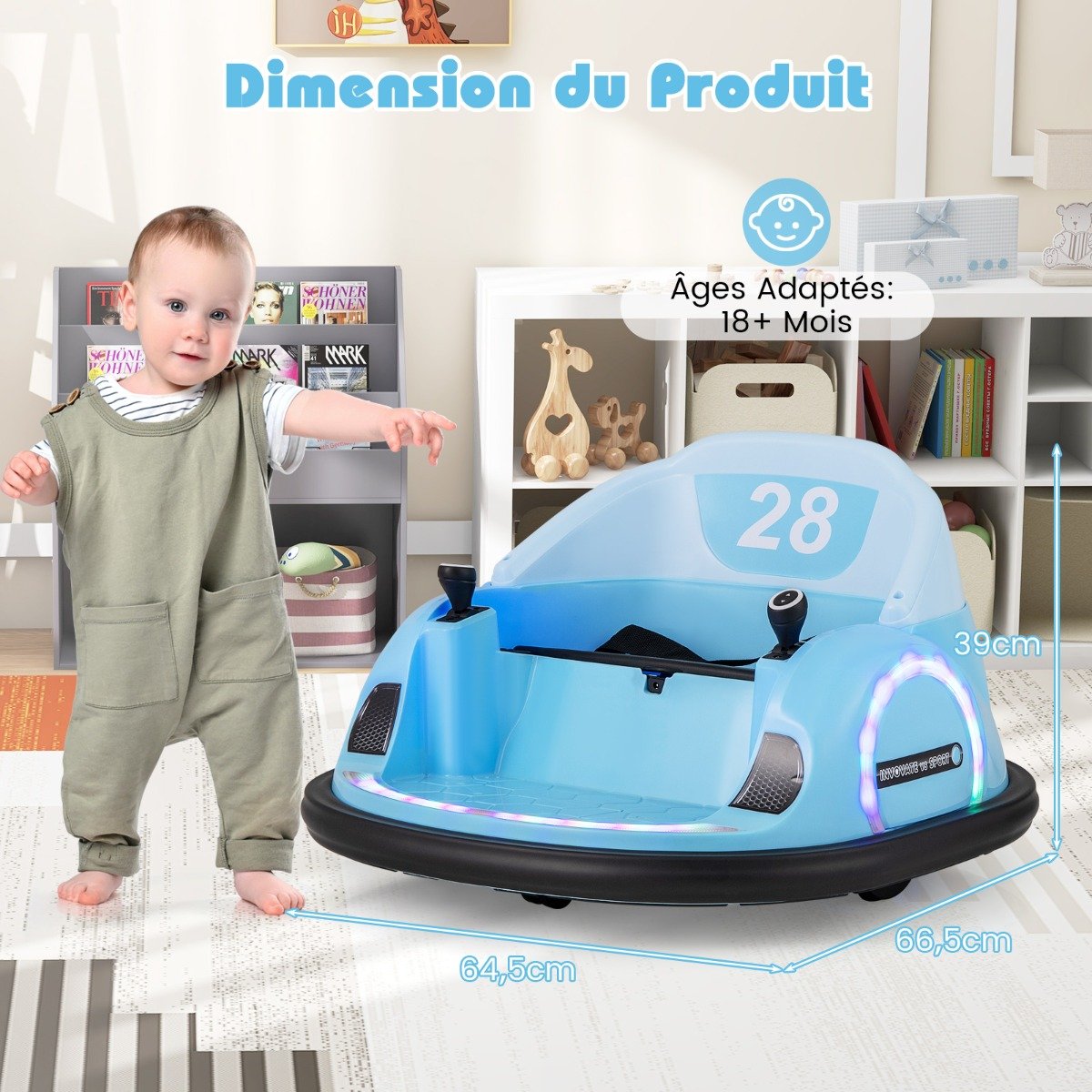 Carrinho de bate-bate com luzes LED piscantes para crianças, carro elétrico com conexão sem fio e modo de música para crianças a partir de 18 meses, azul. - Image 3