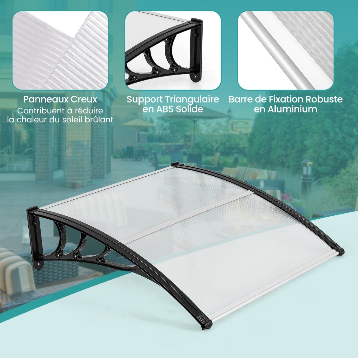 Toldo transparente para porta e janela, 102 x 98 cm - Image 2