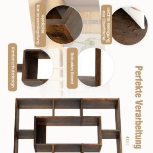 Estante geométrica de 7 cubos com dispositivo anti-tombamento - Marrom rústico