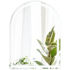 Espelho de banheiro LED 80x60cm com 3 cores de luz reguláveis ​​e função de memória, espelho de parede curvo sem moldura.