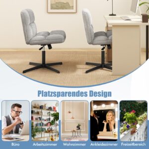 Cadeira de escritório sem braços, cadeira de pernas cruzadas com altura ajustável e função de balanço, cadeira de escritório sem braços, cinza