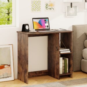 Mesa de computador para espaços pequenos com 2 compartimentos, 40 x 80 x 74 cm, cor café.