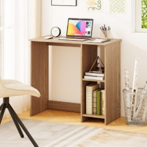 Mesa de computador para espaços pequenos com 2 compartimentos, 40 x 80 x 74 cm, cor natural.