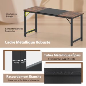 Mesa de computador de 160 cm, estilo industrial moderno, para escritório, com estrutura triangular e armação de metal.
