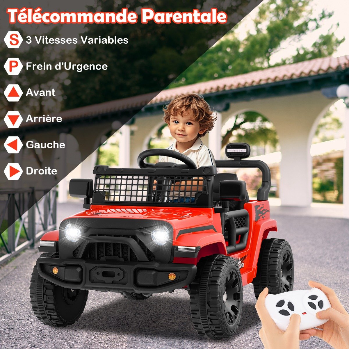 Carrinho/Caminhão Elétrico Infantil 12V com Controle Remoto, 3 Velocidades, Luzes de LED, Música e Buzina para Crianças a partir de 3 Anos - Vermelho - Image 3