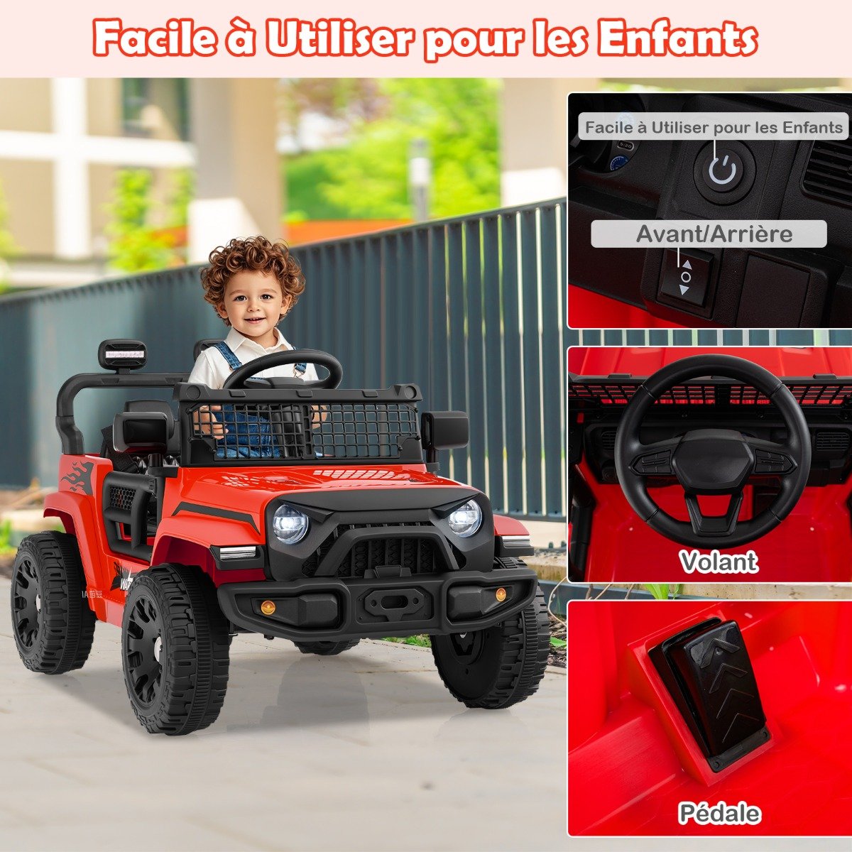 Carrinho/Caminhão Elétrico Infantil 12V com Controle Remoto, 3 Velocidades, Luzes de LED, Música e Buzina para Crianças a partir de 3 Anos - Vermelho
