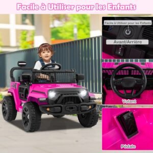 Carrinho/Caminhão Elétrico Infantil 12V com Controle Remoto, 3 Velocidades, Luzes de LED, Música e Buzina para Crianças a partir de 3 Anos - Rosa