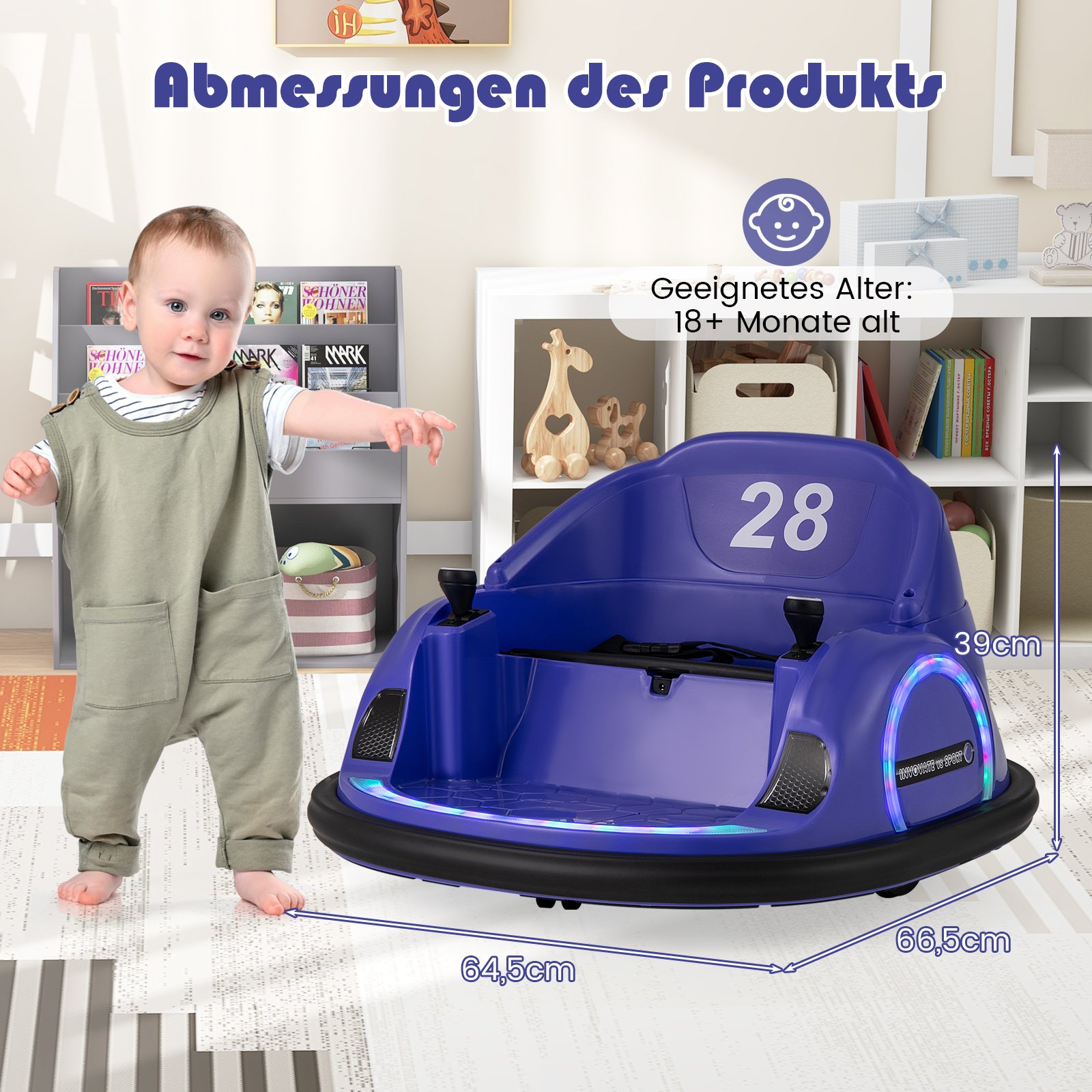 Carrinho de bate-bate elétrico infantil com luzes LED piscantes roxas