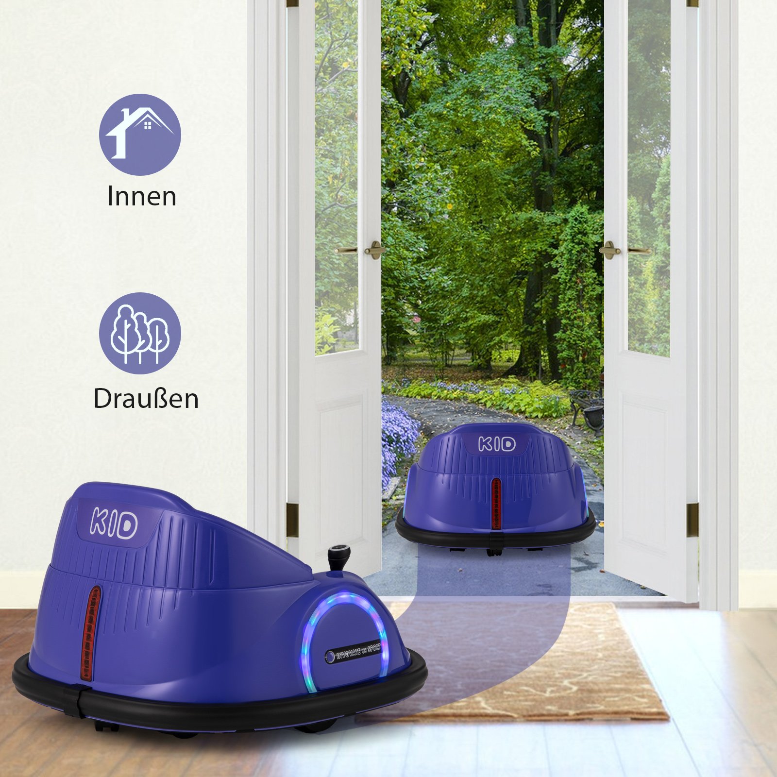 Carrinho de bate-bate elétrico infantil com luzes LED piscantes roxas - Image 2