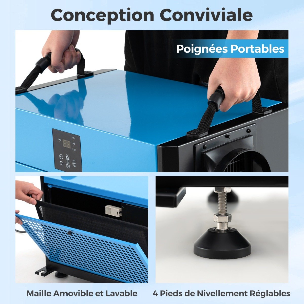 Desumidificador de 73,5 L/dia com 3 modos, temporizador de 24 horas, mangueira de drenagem e descongelamento automático (azul). - Image 2