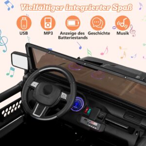 Carrinho elétrico infantil de 2 lugares, 24V, com controle remoto, preto, 122 x 86 x 83 cm