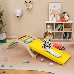 Arco de escalada de madeira 3 em 1 com rampa para crianças pequenas - Multicolorido