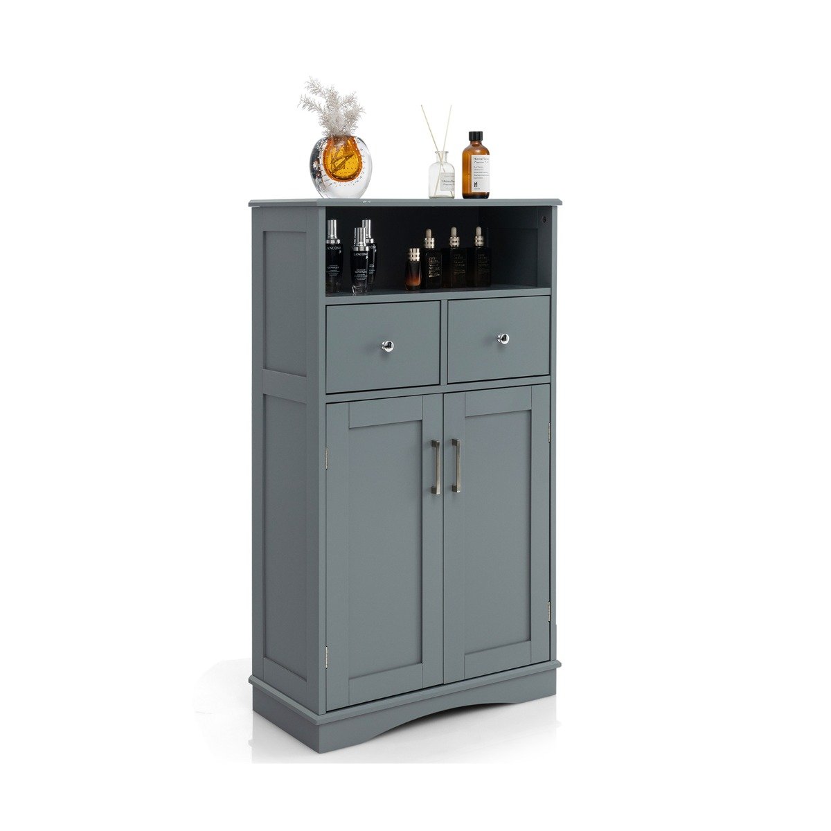 Armário de chão para banheiro com 2 prateleiras ajustáveis - Cinza