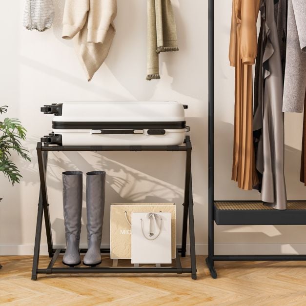 Suporte para mala dobrável, suporte para bagagem, suporte de metal para quarto, preto - Image 2