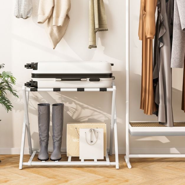 Suporte dobrável para malas com prateleira de armazenamento para quarto de hóspedes - Branco - Image 2