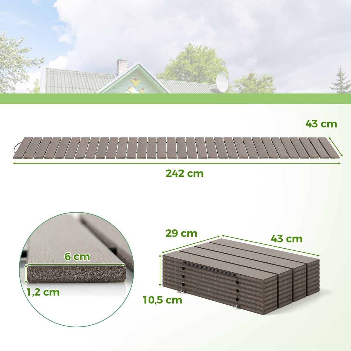 Caminho de jardim resistente às intempéries, reto, enrolável, para entrada de veículos, passarela decorativa com conexão de fio, cinza. - Image 3