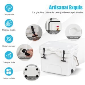 Caixa térmica portátil com porta-copos para camping, branca.