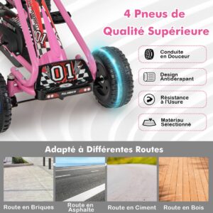 Carrinho Elétrico Infantil com 4 Rodas, Pedal e Assento Ajustável - Rosa