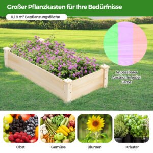 Canteiro elevado de madeira de abeto, floreira quadrada para jardim.