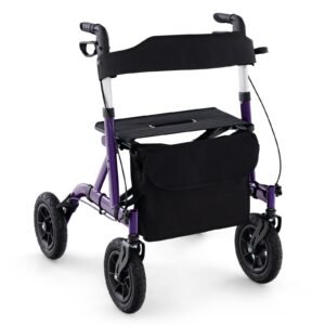 Andador Rollator Dobrável com Assento e Altura Ajustável para Idosos - Roxo