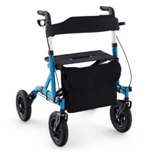 Andador Rollator Dobrável com Assento e Altura Ajustável para Idosos - Azul