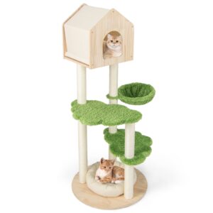 Arranhador para gatos de 140 cm de altura com postes de sisal e cama macia para gatinhos de interior - Verde