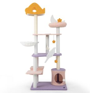 Torre para gatos de vários níveis, 167 cm de altura, com postes para arranhar revestidos de sisal - Roxa