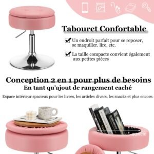 Banco giratório ajustável 360° com assento de couro PU - branco