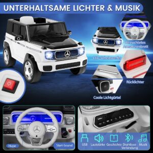 Carrinho Elétrico Infantil com Controle Remoto, Bateria Removível, Luzes de LED e Música, 12V 9AH, Tração nas 4 Rodas, Branco