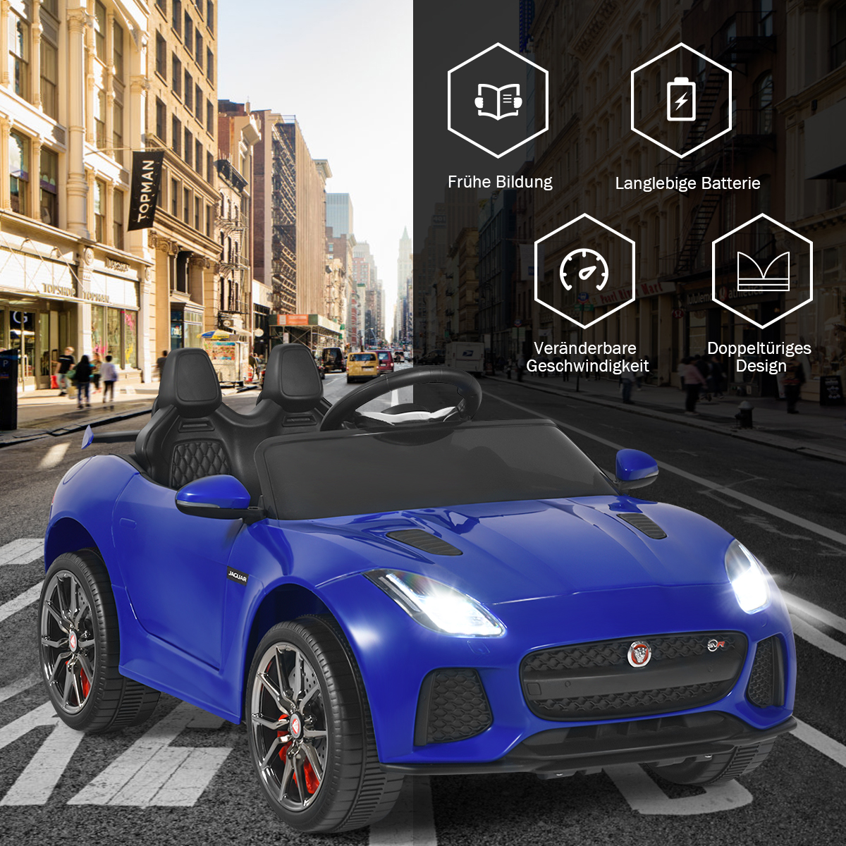 Carrinho elétrico infantil com histórias, música, buzina, faróis e controle remoto. - Image 2