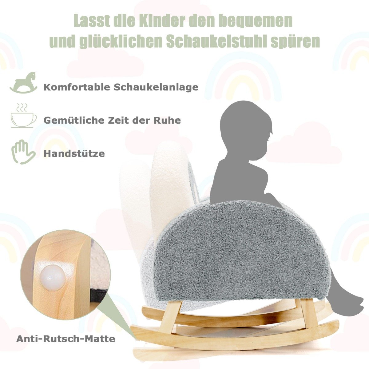 Cadeira de balanço infantil acolchoada com pernas de madeira maciça rosa - Image 2