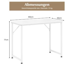 Mesa de computador pequena de 40 polegadas com estrutura metálica resistente - Branca