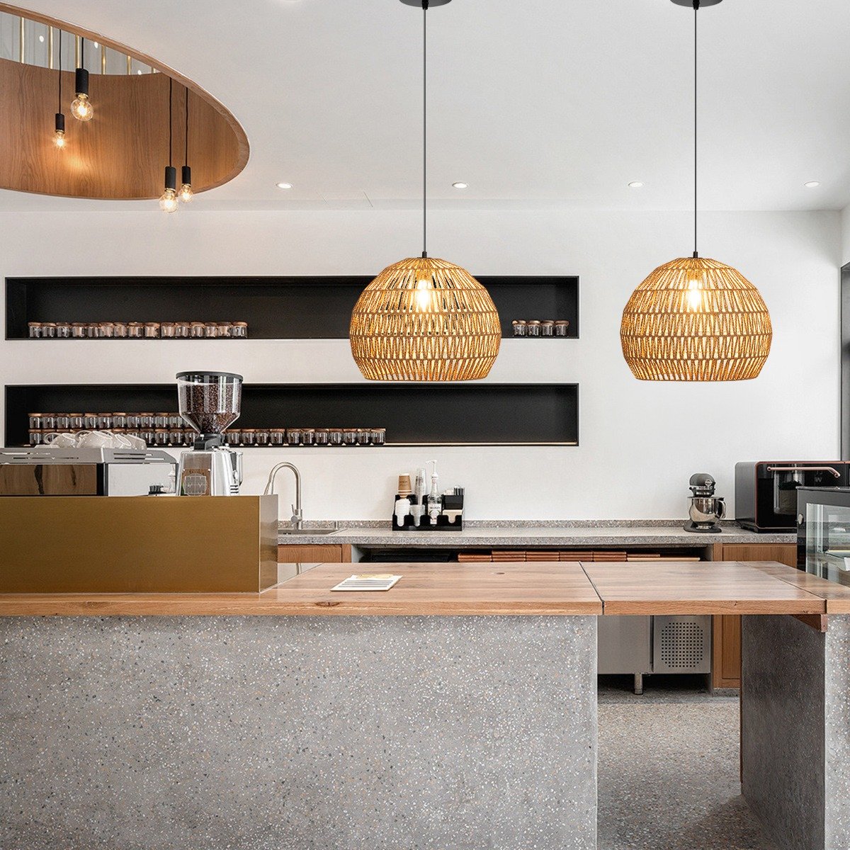 Luminária pendente de papel trançado, estilo boêmio, com altura ajustável, cor marrom. - Image 3