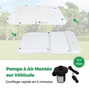Colchão inflável para SUV, ideal para viagens de carro, camping e outras atividades, com bomba de ar, revestimento aveludado dupla face e bolsa de transporte. Cor branca.