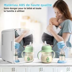 Mini geladeira portátil de 10 litros com espelho LED, 23 x 28 x 34 cm, branca.