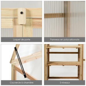 Estufa de madeira de 3 níveis para jardim, varanda ou quintal.