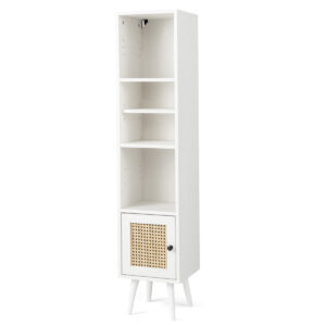 Armário de armazenamento em rattan com 4 níveis e design compacto - Branco