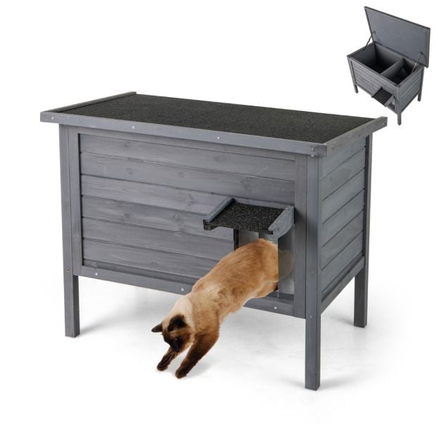 Casinha de gato externa isolada com espuma isolante em toda a volta - Cinza escuro