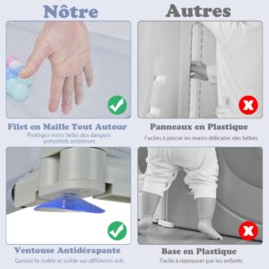 Cercado dobrável para bebês, 124 cm x 124 cm, com travas de segurança - Cinza claro