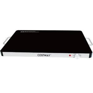 Bandeja de aquecimento elétrica de vidro temperado de 53 x 40 cm com temperatura ajustável e alças anti-escaldante.