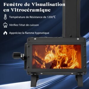 Fogão portátil a lenha para camping com 2 posições de cozimento.