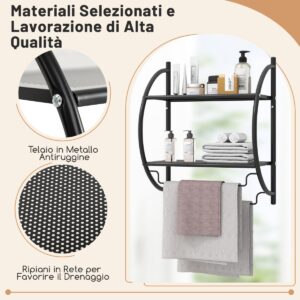 Suporte de toalhas de parede para banheiro, prateleira de aço inoxidável de 2 níveis, 45x26x55cm, preto