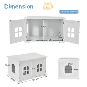 Caixa de areia escondida para gatos com janelas cruzadas e porta dupla - Branca