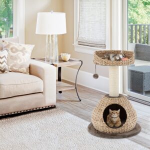 Árvore de atividades para gatos com plataforma de salto e arranhador para gatinhos.