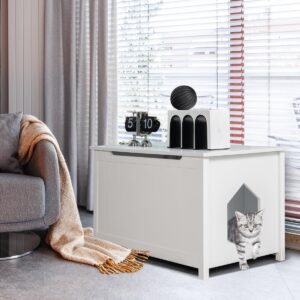 Caixa de areia para gatos moderna com gaveta e 2 portas - preta