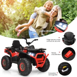 Quadriciclo elétrico infantil 12V com farol, 4 rodas, carro elétrico infantil para crianças a partir de 3 anos, vermelho