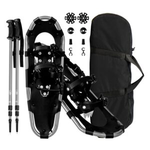 Conjunto de raquetes de neve multiuso de 53 cm, raquetes de neve ergonômicas com sistema de fixação, estrutura de alumínio, bastões de caminhada, cor prata.